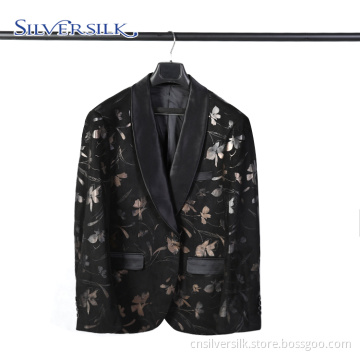 Maßgeschneiderter schwarzer Blumenblazer-Anzug für Herren